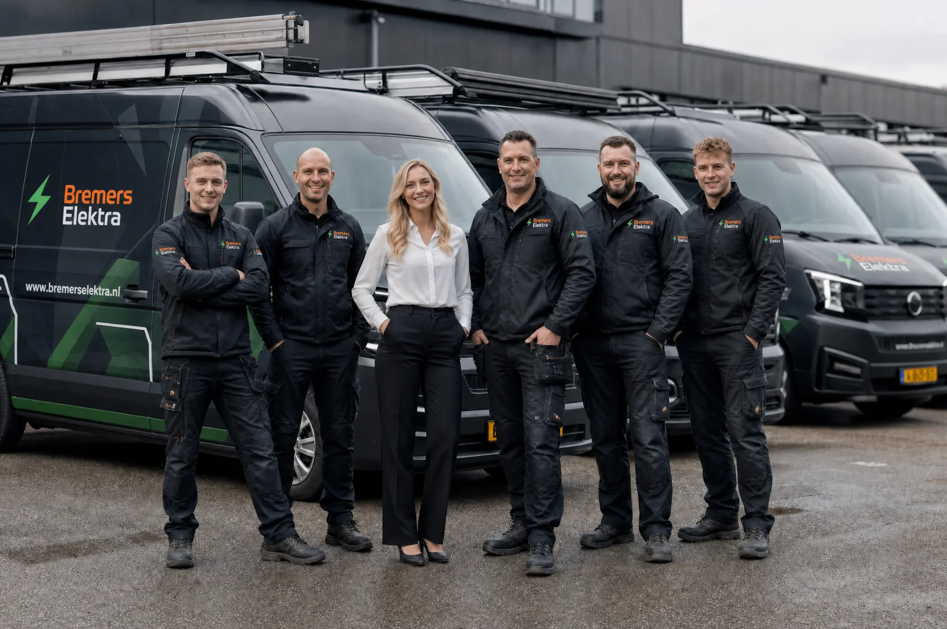 Het team van Bremers Elektra voor de servicebussen